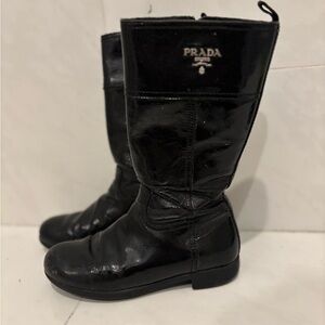 Prada Glossy Black Leather Boots